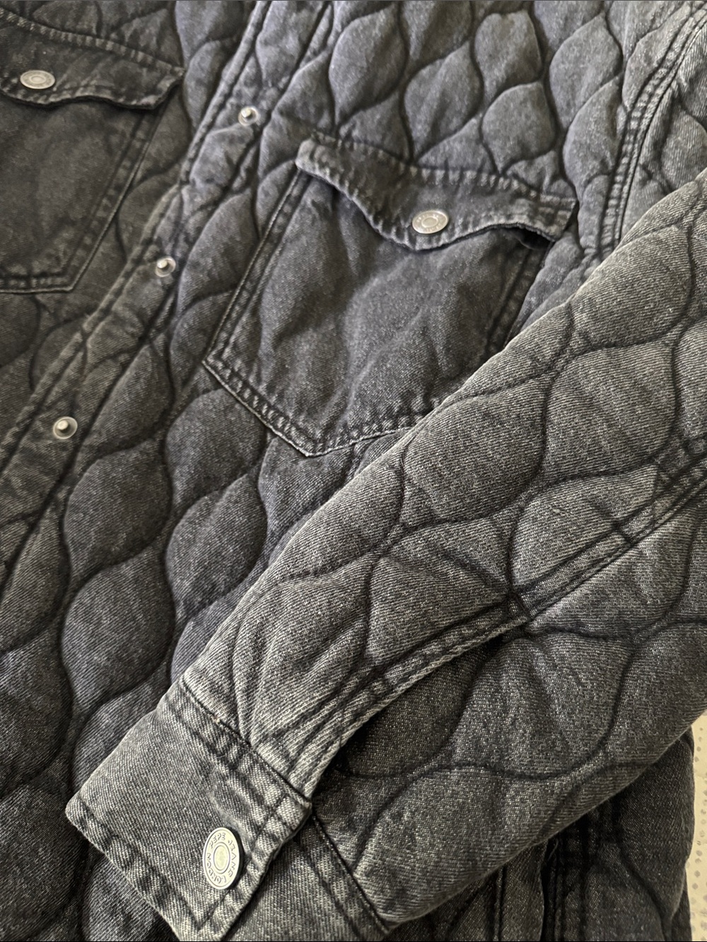 Quilted Dark Gray Denim Shacket Jacket - Women's Lightweight Button-Up - Picture 5 of 6